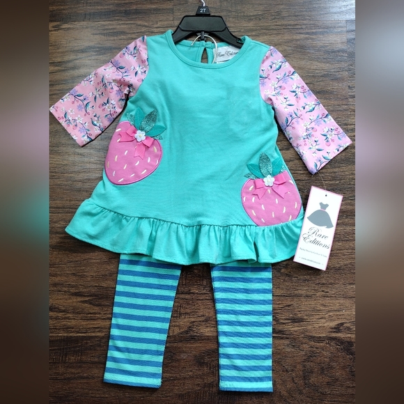Rare Editions Strawberry 🍓 2 Piece Girl's Outfit Size 2T NWT - Picture 2 of 9